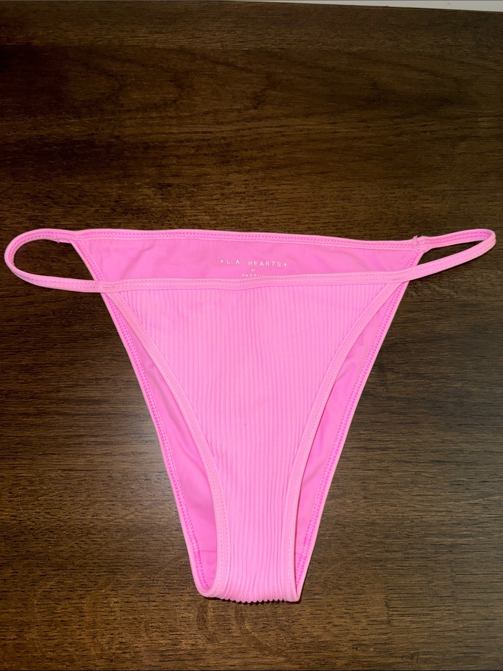La Hearts Bright Pink Ribbed High-Cut Bikini Bottom